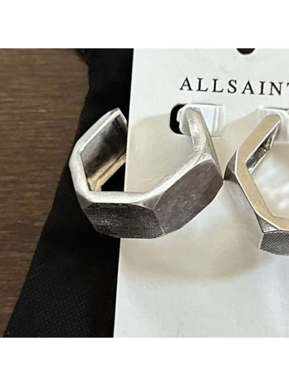 ALLSAINTS-Alex Chunky Hexagon Hoop Earrings-Silver-NWT - Picture 6 of 11